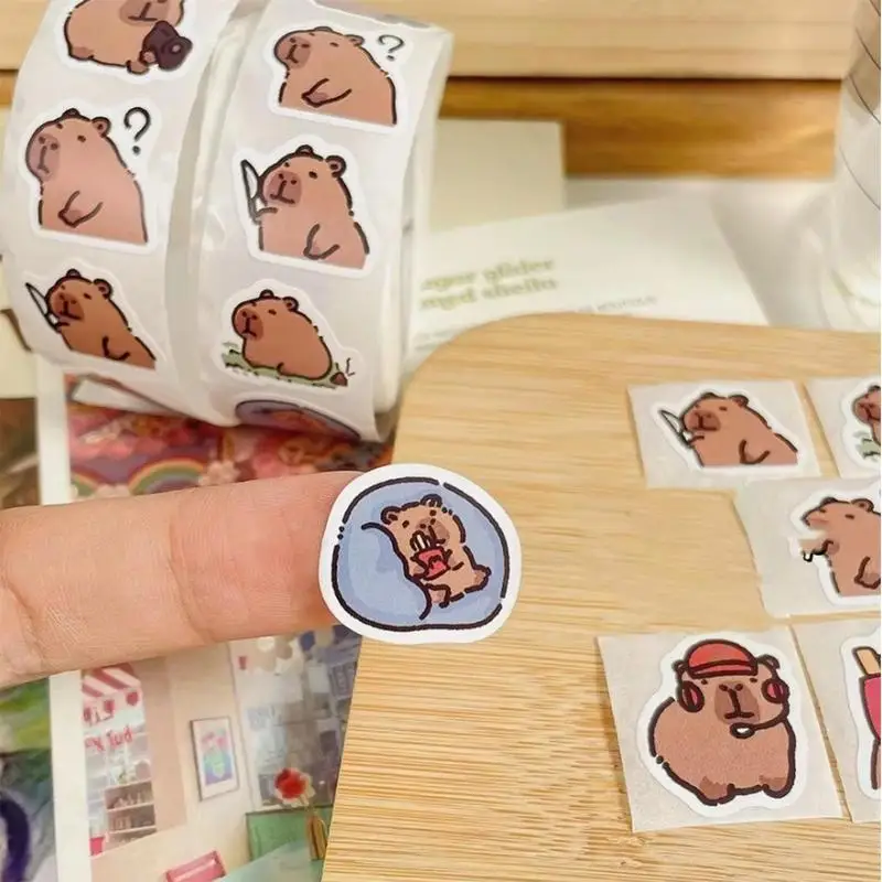  500Pcs per roll Cartoon Capybara Animal Stickers Cute Reward Sticker Notebook Suitcase Laptop Stickers Decal