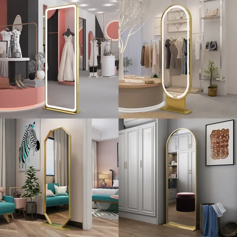 For Full Body Mirror Floor Standing LED Lighted Luxury Vanity Mirror for Bedroom Dressing Room Clothing Store Fitting