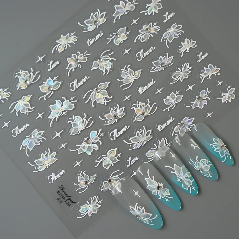 

Pearl White Flower Rhinestone Nail Stickers for DIY Nail Art Decorations Nail Salon