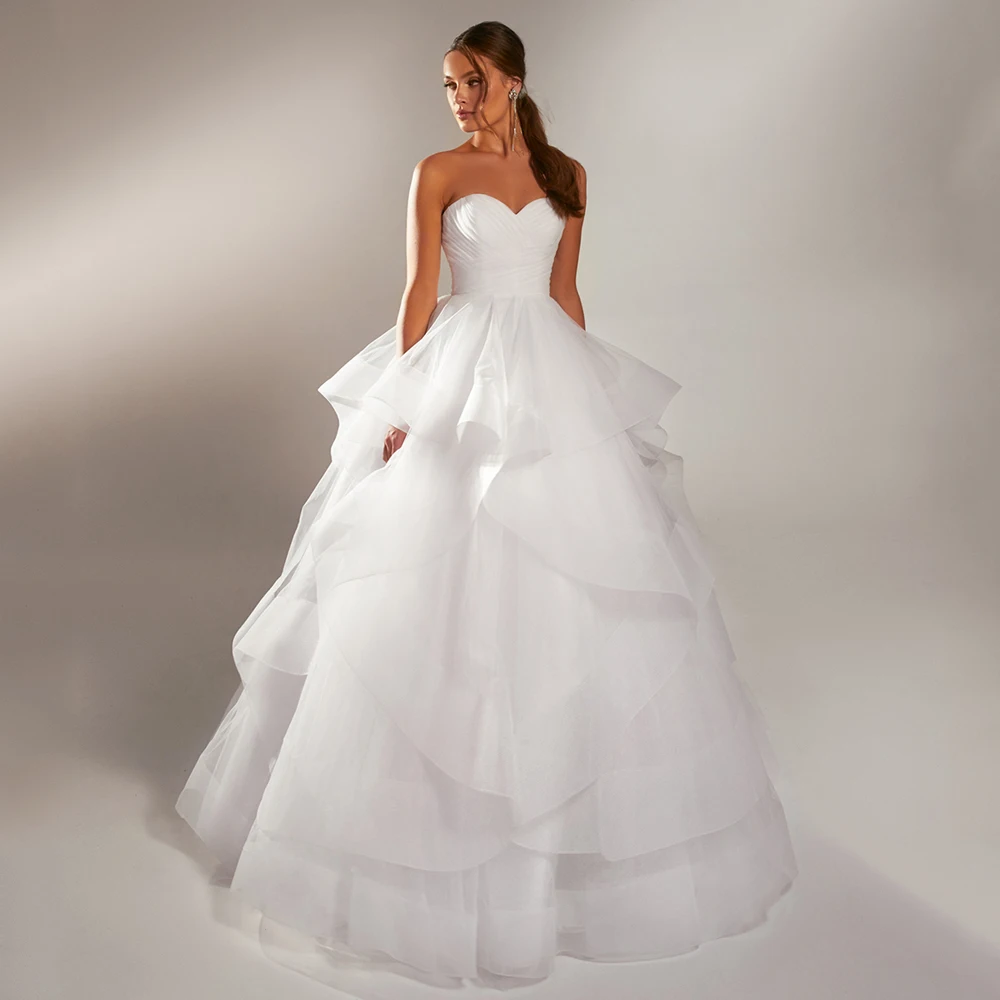 ADLN مشد فستان الزفاف الكشكشة تول ألف خط فساتين العروس الحبيب بلا أكمام رداء دي ماري طول الأرض فستان زفاف امرأة