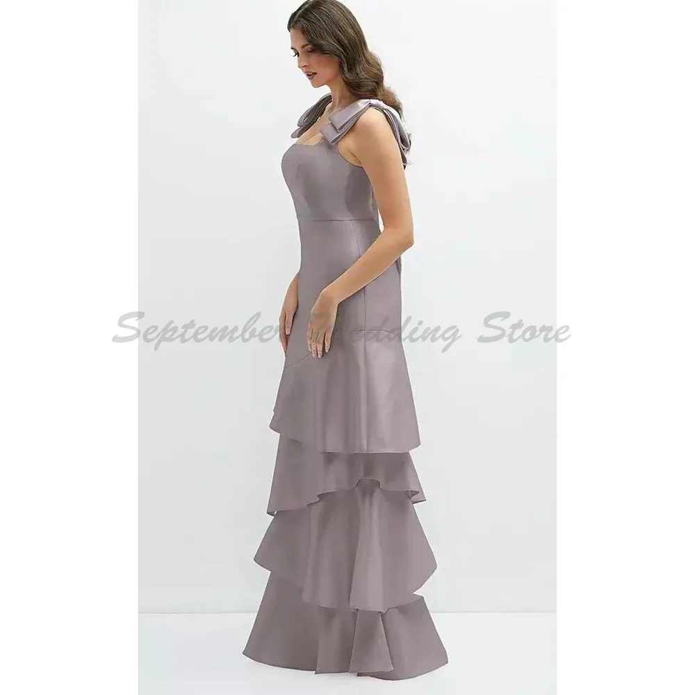 

Elegant Evening Dresses Girls Women Square Collar High Quality Floor Length Tiered Backless Special Occasion Prom Party Gowns