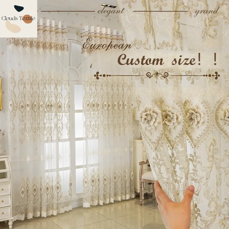 

Custom size！！European style embroidered Nature Vertically light-transmitting Romantic Curtains for Living dining room bedroom