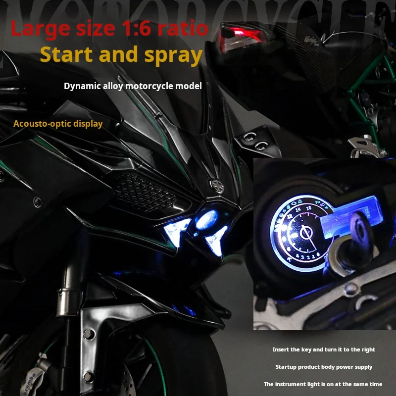 Spray 1:6   H2R Alloy  Motorcycle Model Diecast Precision Sound Light Simulated Kid Boyfriend Gift  Display-worthy