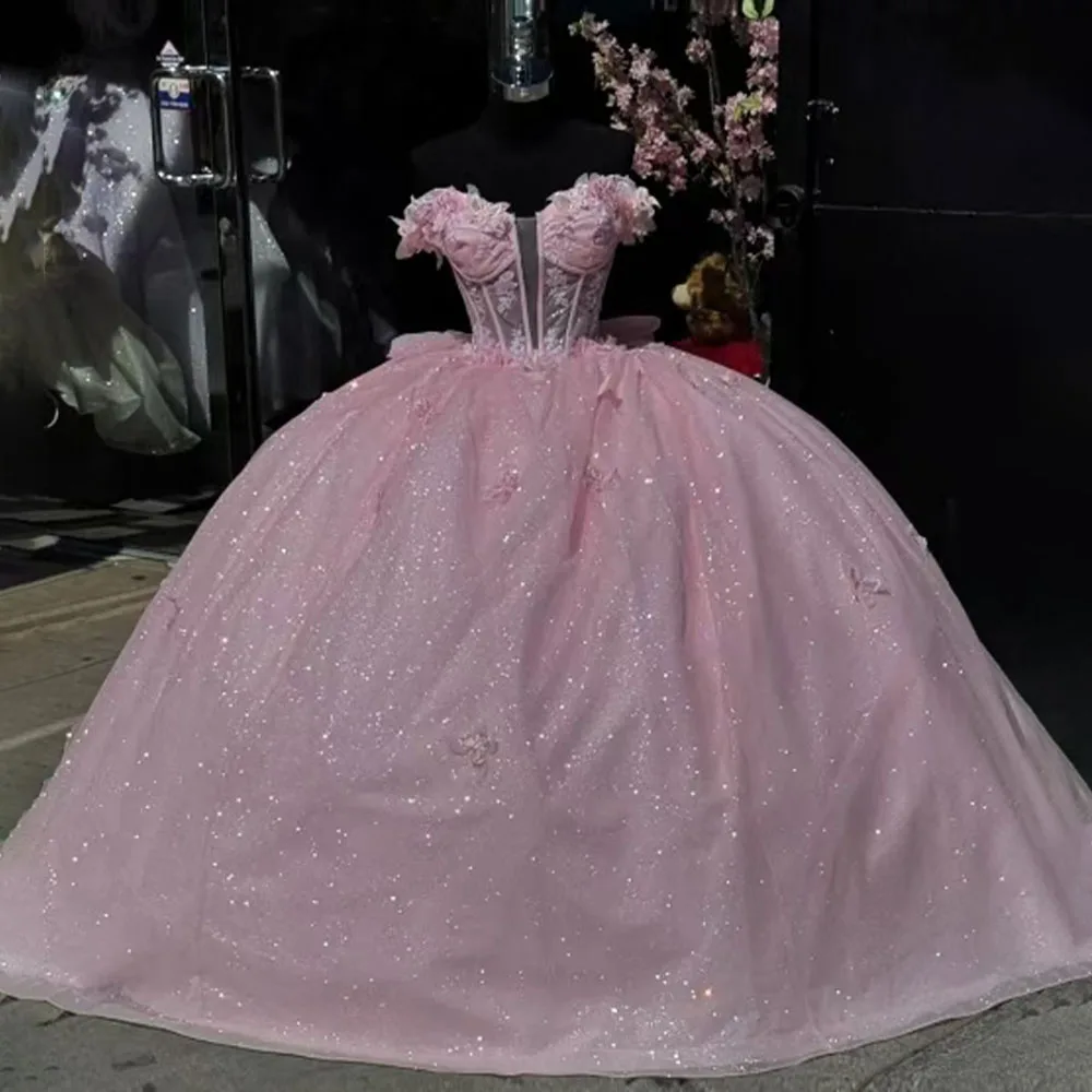 

High Quality Customized V-neck Floor Length Pink Appliques A-line Sleeveless Luxury Evening Dress Vestidos Elegantes Para Mujer