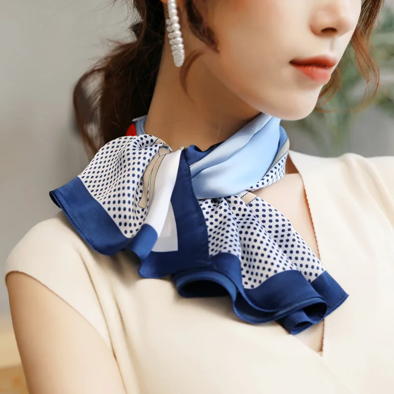 Fashion Print Skinny Silk Neckerchief Luxury Design Square Scarf for Women Soft Satin Scarves Bag Ribbon Female Foulard Hairband