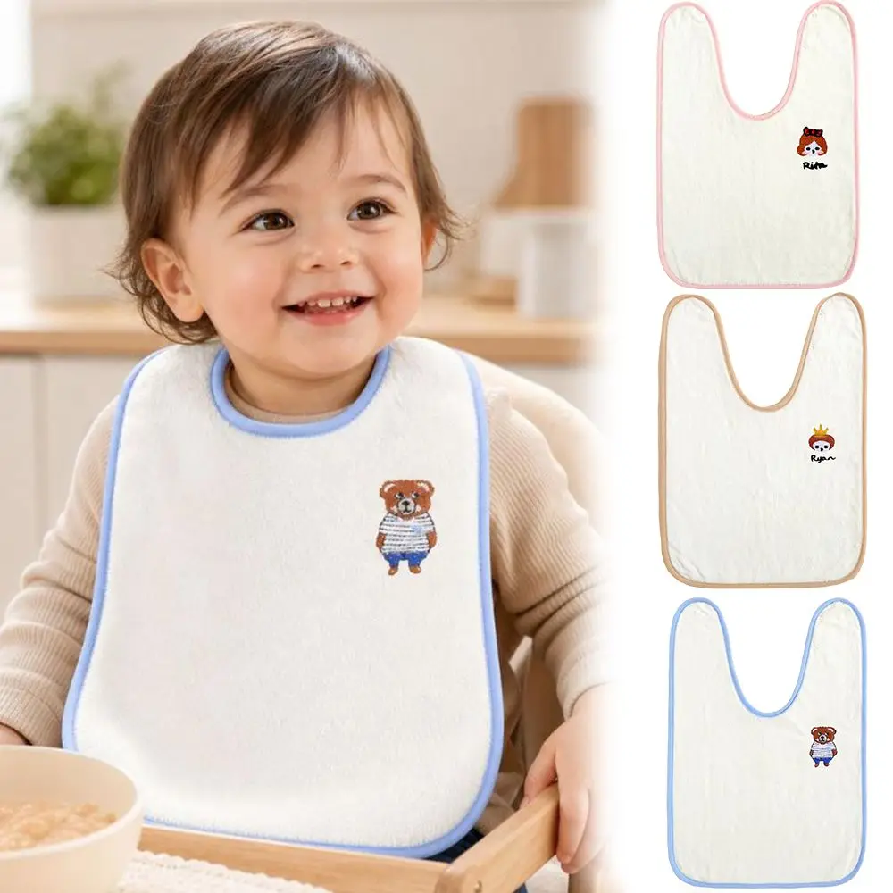 Coral Velvet Baby Towel Bib Cartoon Pattern Soft Touch Infant Washcloth U-Shape Protective Barrier Baby Face Bib