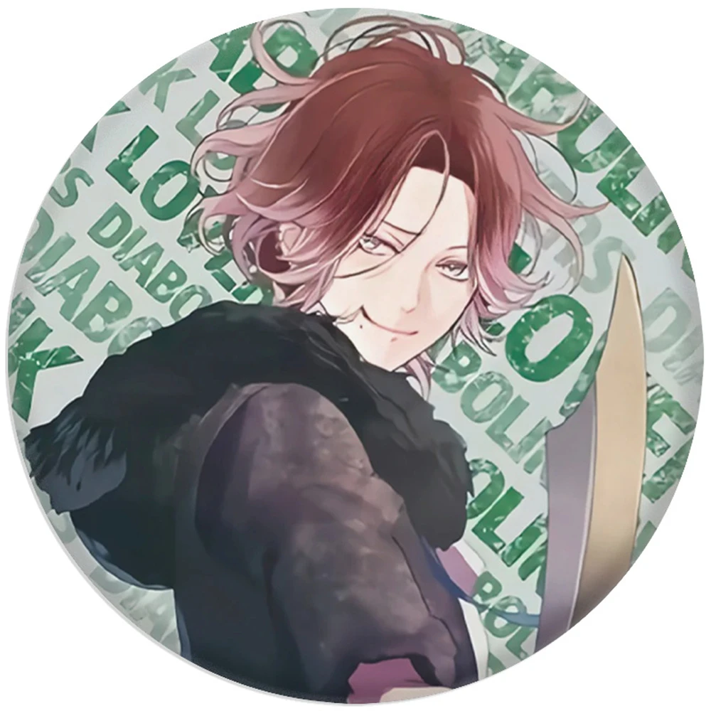 58mm Anime DIABOLIK LOVERS 고모리 유이 사카마키 슈 코스프레 의상 배지 핀 SPTE Tinplate Brooch Prop