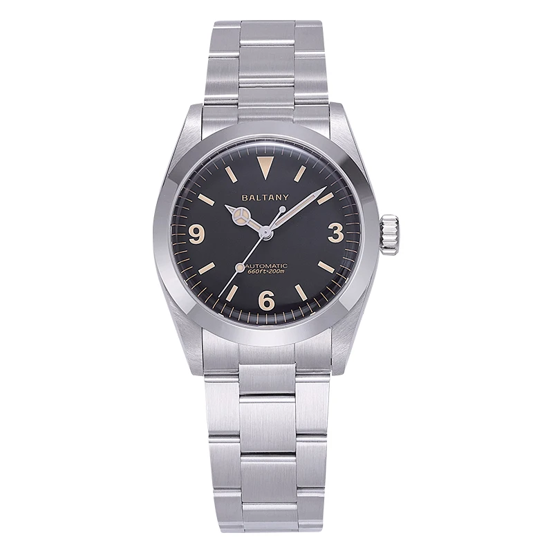 Baltany Men Automatic Watch 36mm Pilot Mechaical Wristwatch Sapphire Mirror 20ATM Waterproof C3 Luminous NH38 Military