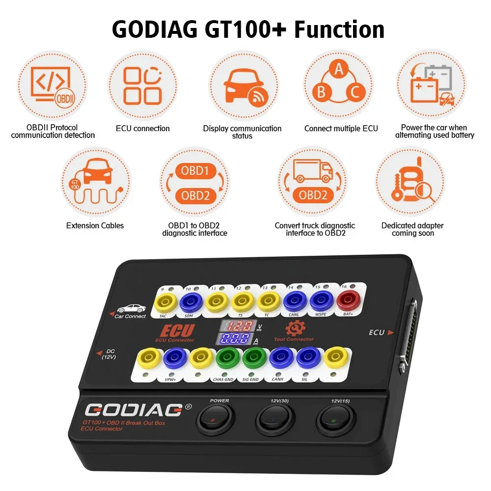 GODIAG GT100 Pro OBD OBD2 Break Out Box ECU Connector with Electronic Current Display used with Xhorse VVDI2/Lonsodr k518pro