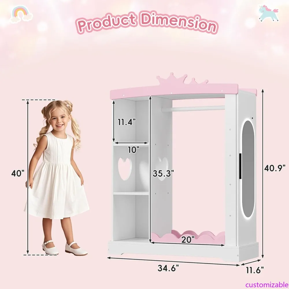 

Детский шкаф принцессы с шкафом для ювелирных изделий, зеркалом и полками — белый гардероб для хранения вещей