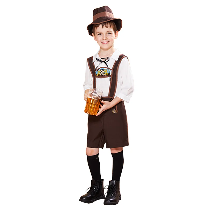 

German Munich Beer Machine Bavaria Beer Boy Brown Overalls Children's Carnival Party Restaurant Halloween Role Play Costume Suit