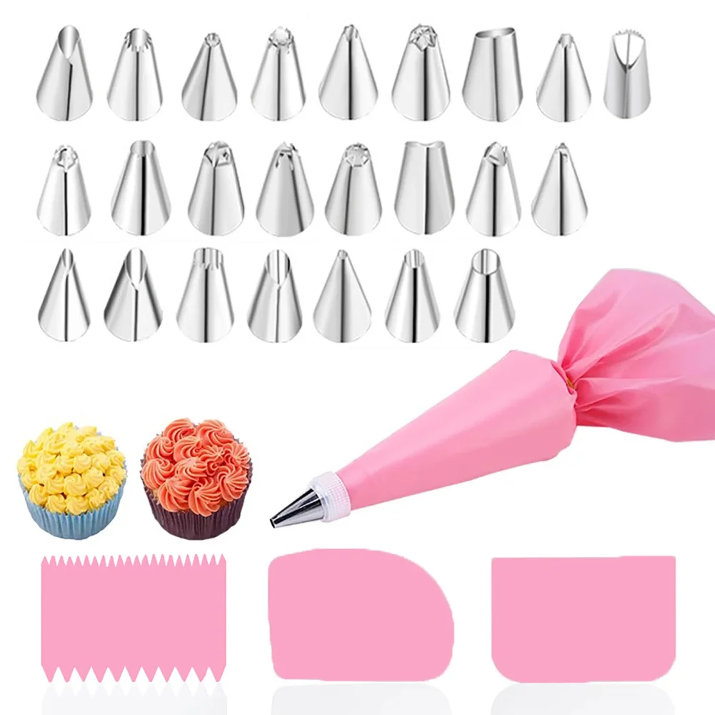 Cake Tools Kit Home Mancraftship DIY Tool Accessories With 24pcs Stainless Steel Frosting Tips Set