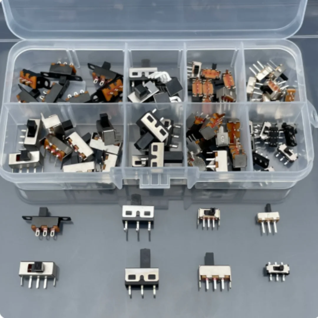 8 Types Toggle Switches, 70 Pieces Per Box, Single Row Straight Pin Miniature Power 3-Pin Button Slide 2-Gear Toggle Switch