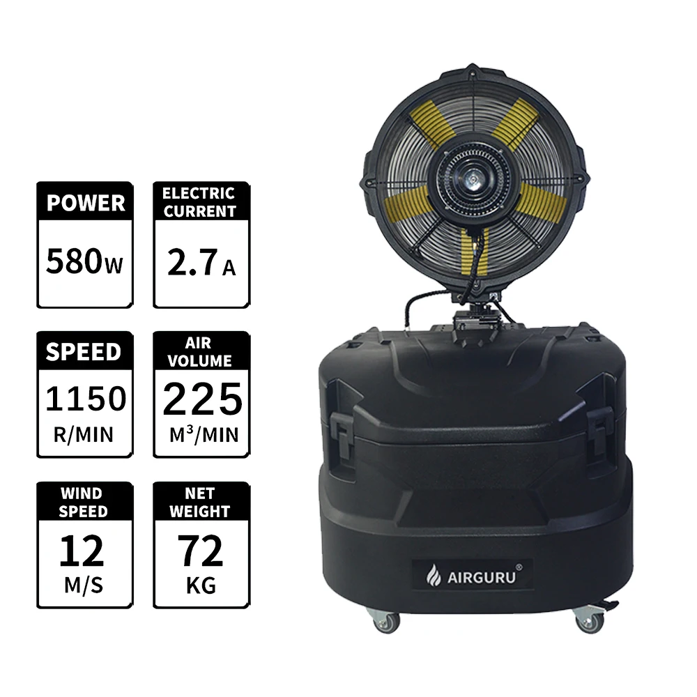 580W 25 Inch Industrial Oscillating Misting Pedestal Fan With 380L Water Tank Heavy  Outdoor Cooling Mist Fan