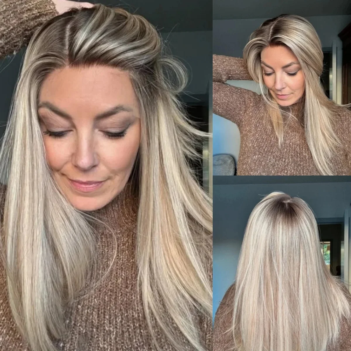 

Long Natural Straight Synthetic Wigs With Dark Roots Trendy Ombre Light Blonde Wigs Female Fashion High Quality Women's Wigs