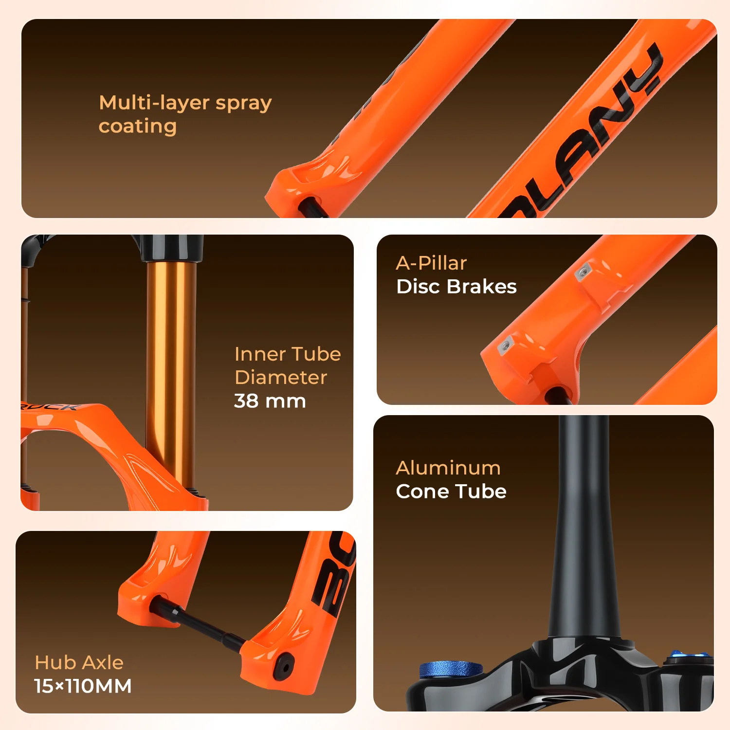 BOLANY Bike Air Fork 27.5/29 Inch MTB Bicycle 38mm Travel Air Suspension Fork Tapered Tube 15*110mm BOOST Mountain Bike Fork