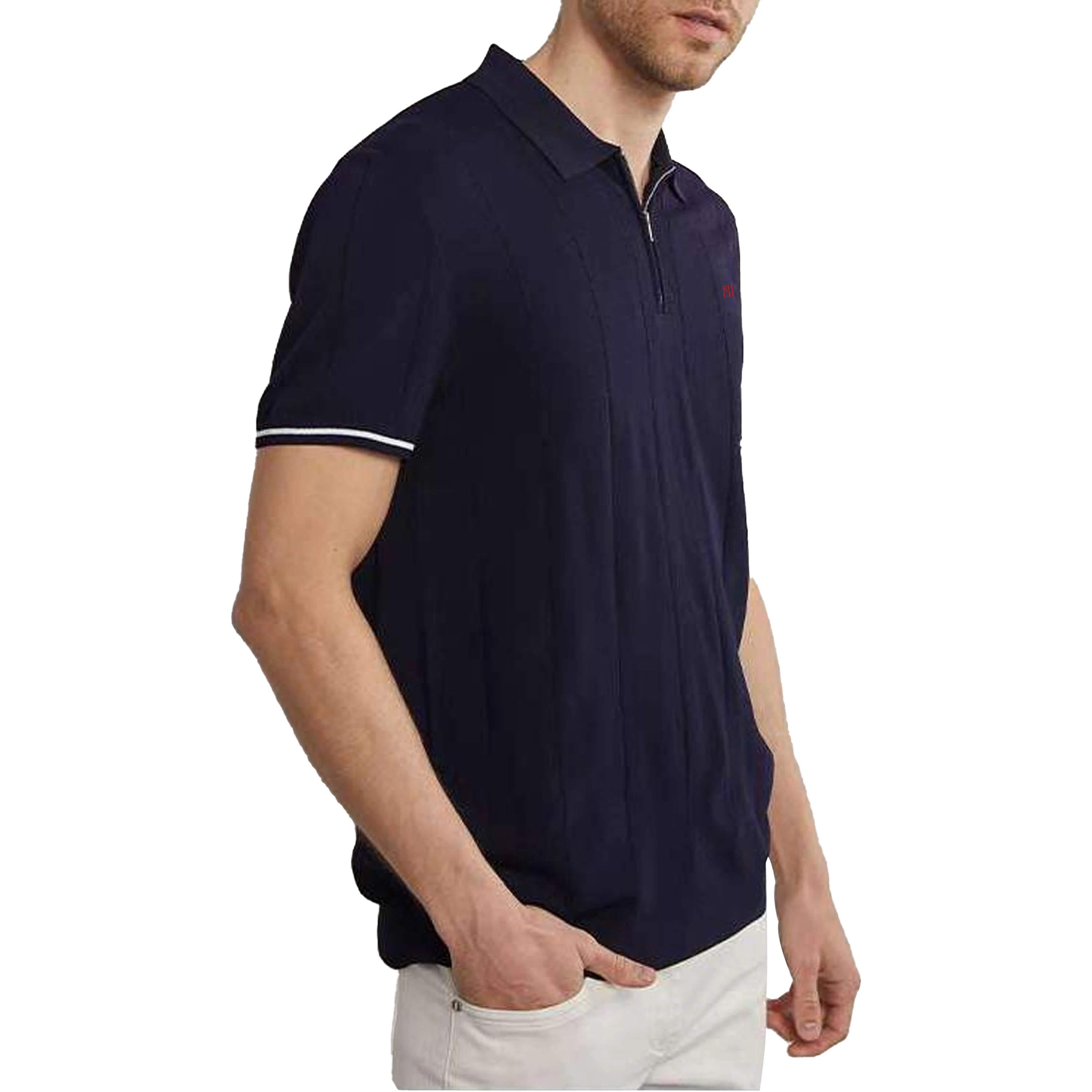 RHCH Men Half Zip Collar Short Sleeve Polo Shirt Bold RHCH Mini Red Embroidery Left Chest Old Money Golf Office Daily Wear view 4