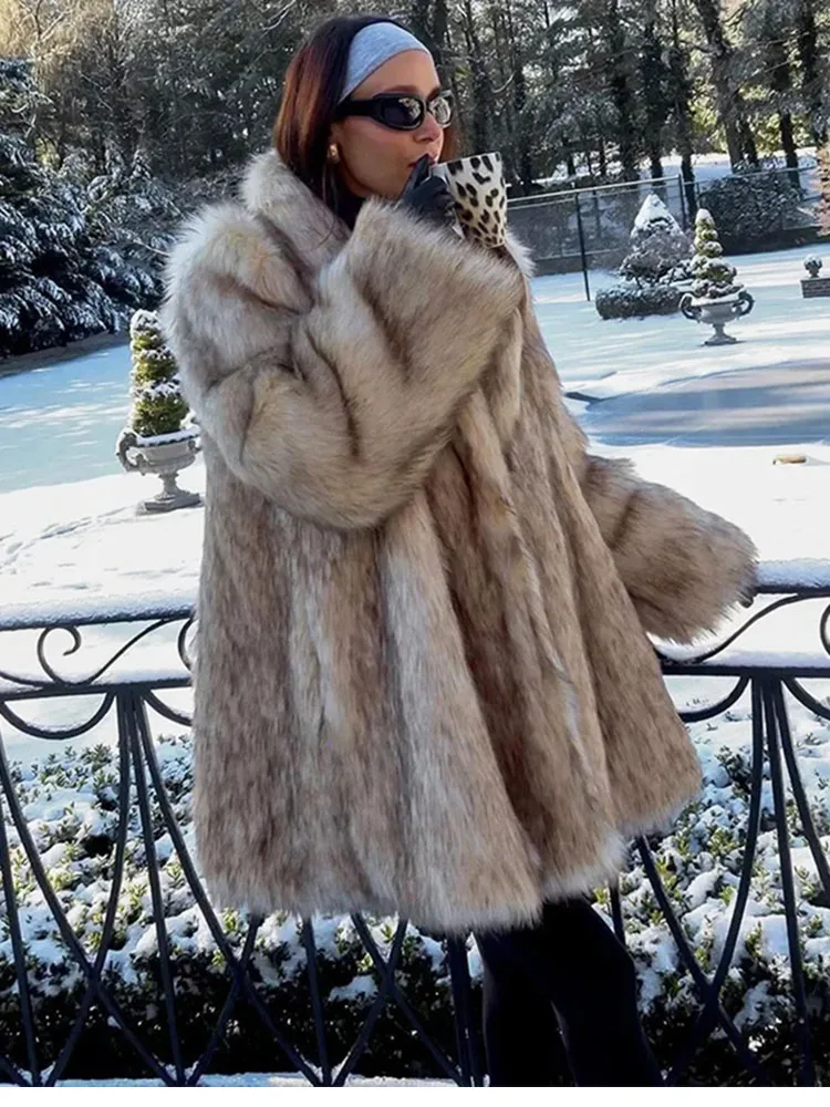 ZADORIN Oversize Zimowe Ubrania Damskie Długi Puszysty Płaszcz ze Sztucznego Futra Damska Kurtka z Klapami ze Sztucznego Futra Nowość w Płaszczych i Kurtkach Futro Sztuczne