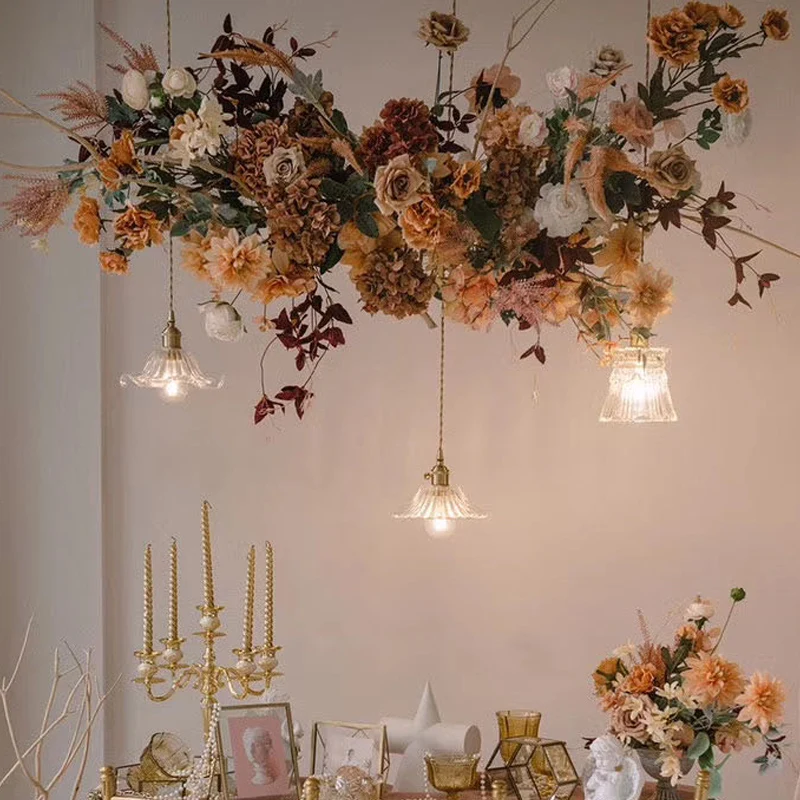 brown simulated flower row wall hanging window stage wedding decoration arrangement silk flower activity walkway guide