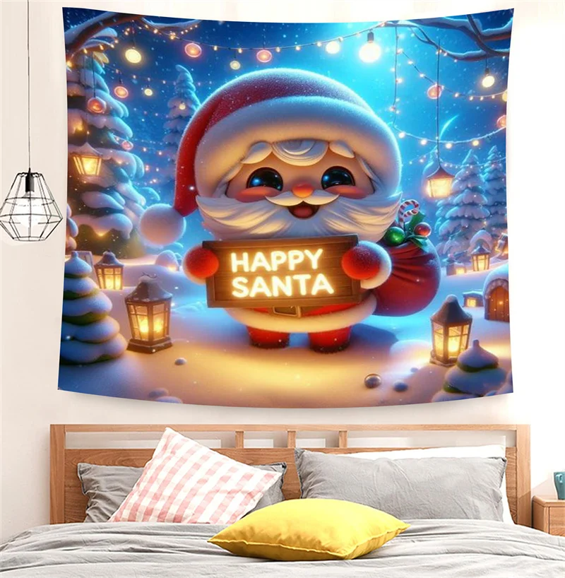 Merry Christmas Decoration Tapestry Santa Claus Tree Art Background Cloth Children Living Room Home Decor Wall Decoration