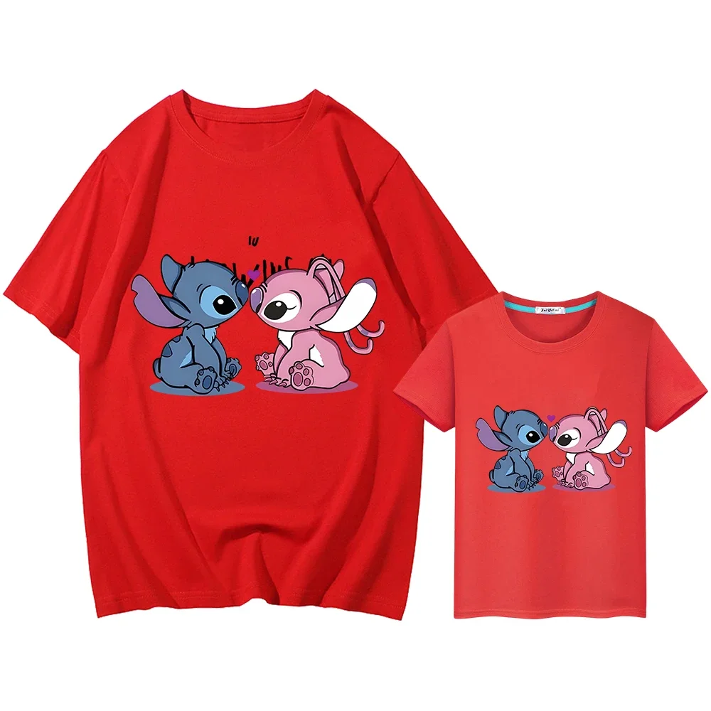 Stitch Disney mom and daughter matching clothes Men women Kawaii Short Print 100%Cotton t shirt for kids boy girl anime Tops y2k