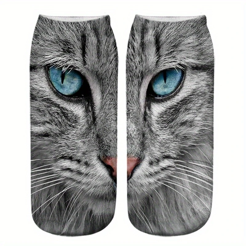 Cute Cat Head Pattern Calf Socks for Men Women Creative Persian Animal Eye Pattern Autumn Winter Family Party Couple Gifts