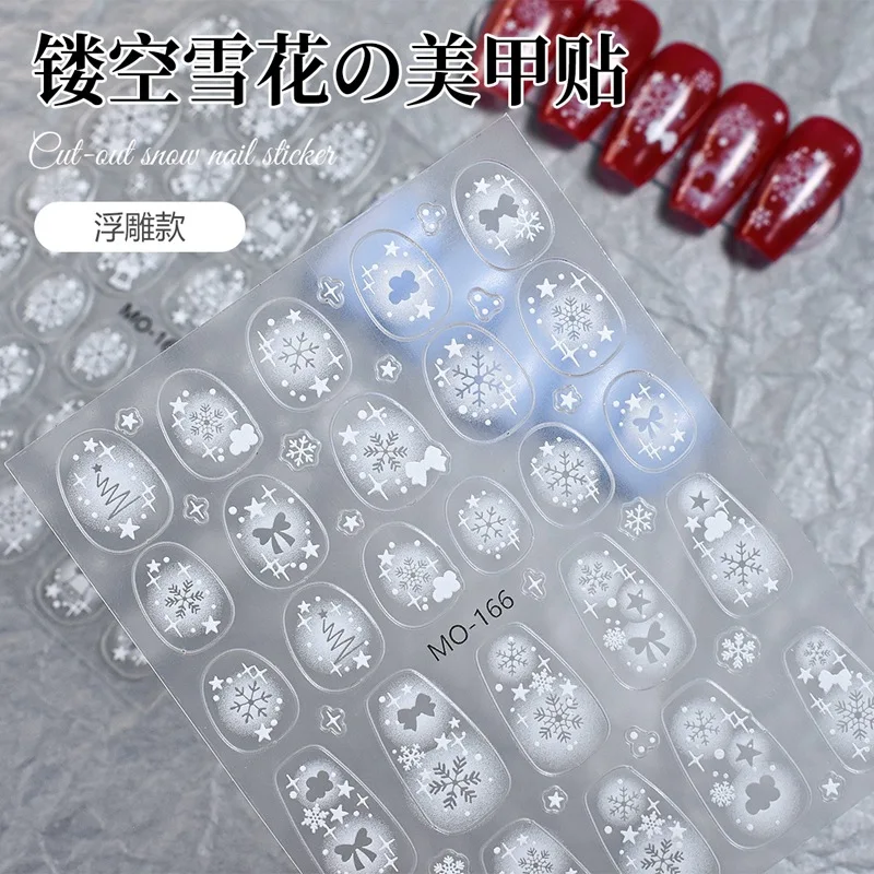 5D Relief White Hollow Snowflake Bow Christmas Nail Stickers Star Starlight Bell elementi natalizi suggerimenti adesivi per ornamenti per Manicure