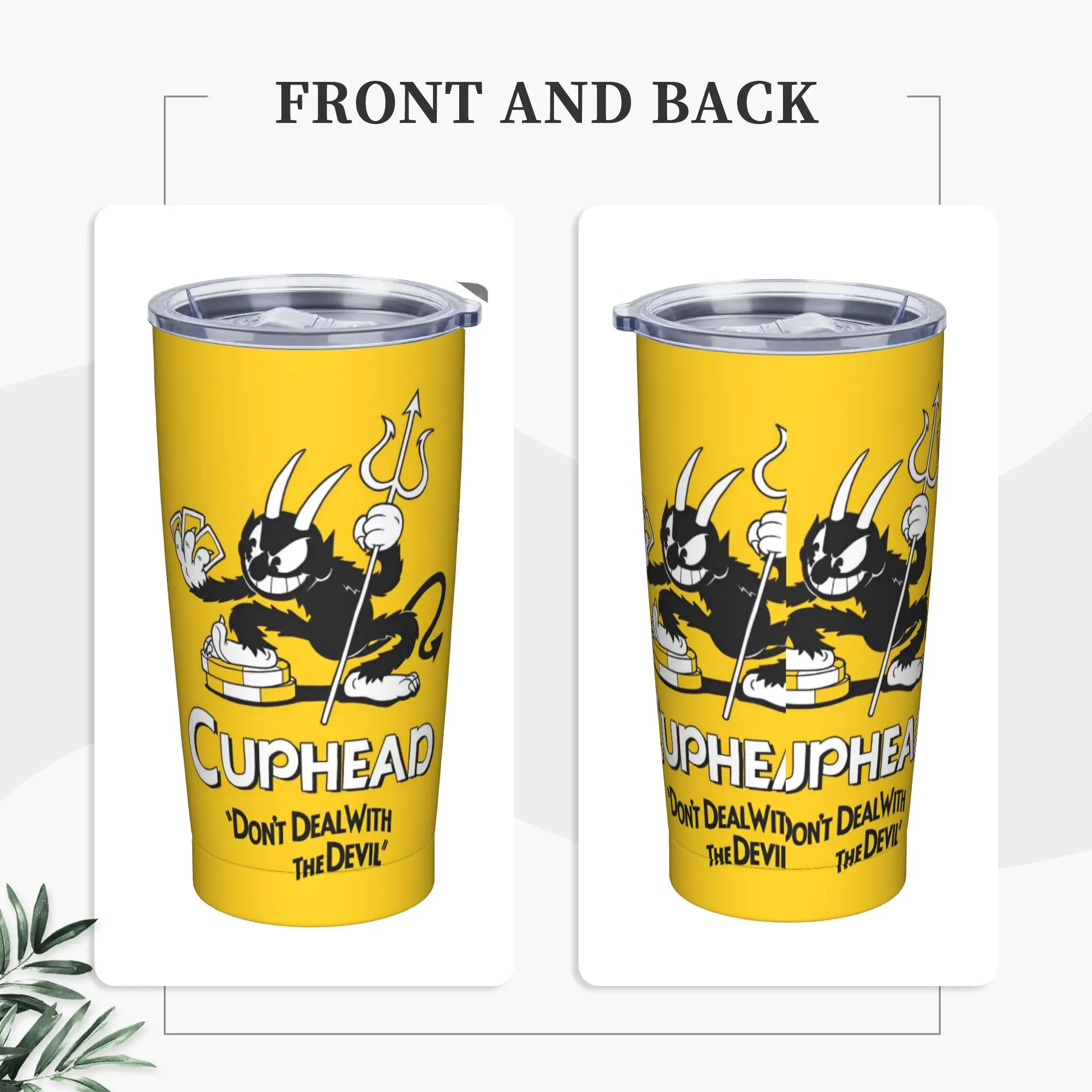 Auto Draft Tumbler Vacuum Insulated Shooting Game Cuphead Thermal Cup Stainless Steel Office Home Mugs Water Bottle, 20oz