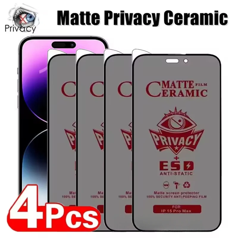 1-4Pcs Matte Ceramic Privacy Screen Protector For iPhone 16 Pro 11 12 13 14 15 Pro Max XR X Xs 7 8 Plus SE 6 Anti Spy Soft Film