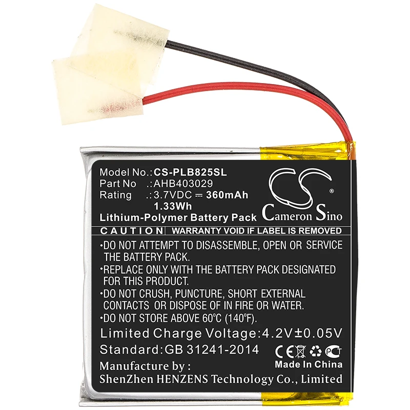 Batería de repuesto Cameron Sino para Plantronics Voyager Focus B825, Voyager Focus B825-M, Voyager PN:AHB403029 360mAh / 1.33Wh