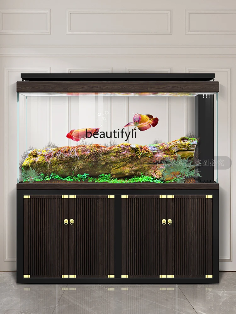 Hallway Screen Fish Tank Living Room Large Super White Glass Entrance Bottom Filter Gold and Silver Dragon Fish Tank Aquarium