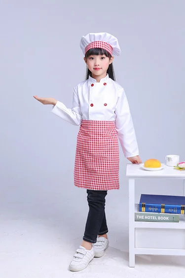 Kids Chef kurtki kuchenne Roleplay Uniform Cook Hat restauracja Cosplay kostiumy Halloween dzieci kelner kelnerka zestawy ubrań