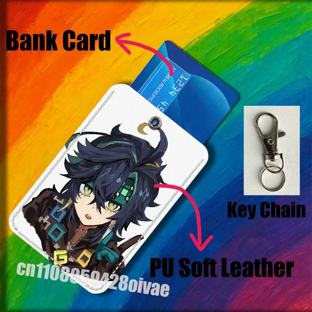 เคสใส่บัตรเครดิต/บัตรโดยสาร/บัตรประชาชน ลายเกม Genshin Impact พร้อมพวงกุญแจหนัง