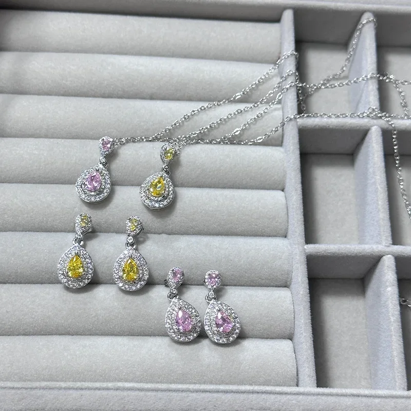 

MDLMoissanite стиль легкий роскошный маленький изысканный инкрустированный розовый кулон в форме капли толстые сверкающие модные серьги с позолотой 18 карат