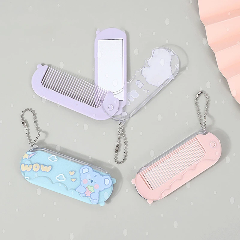 

Creative Students Compact Portable Cartoon Folding Mirror Comb Hairbrush Travel Cartoon Cute Makeup Mirror Comb Beauty Tools