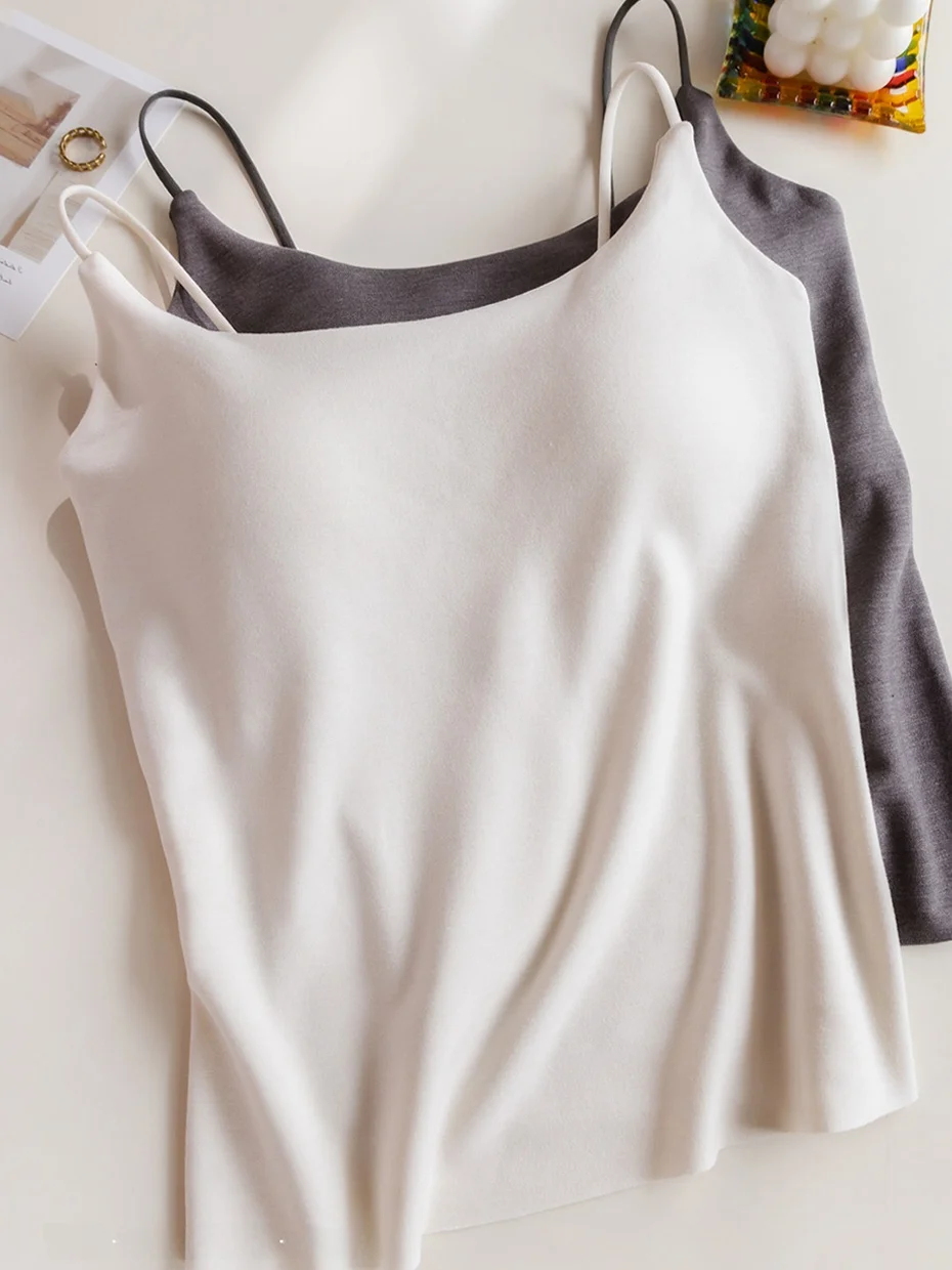 Women's White Fleece Lined Bralette Tank Top U-Back Integrated Inner Wear with Chest Pad High Elasticity Versatile Wear