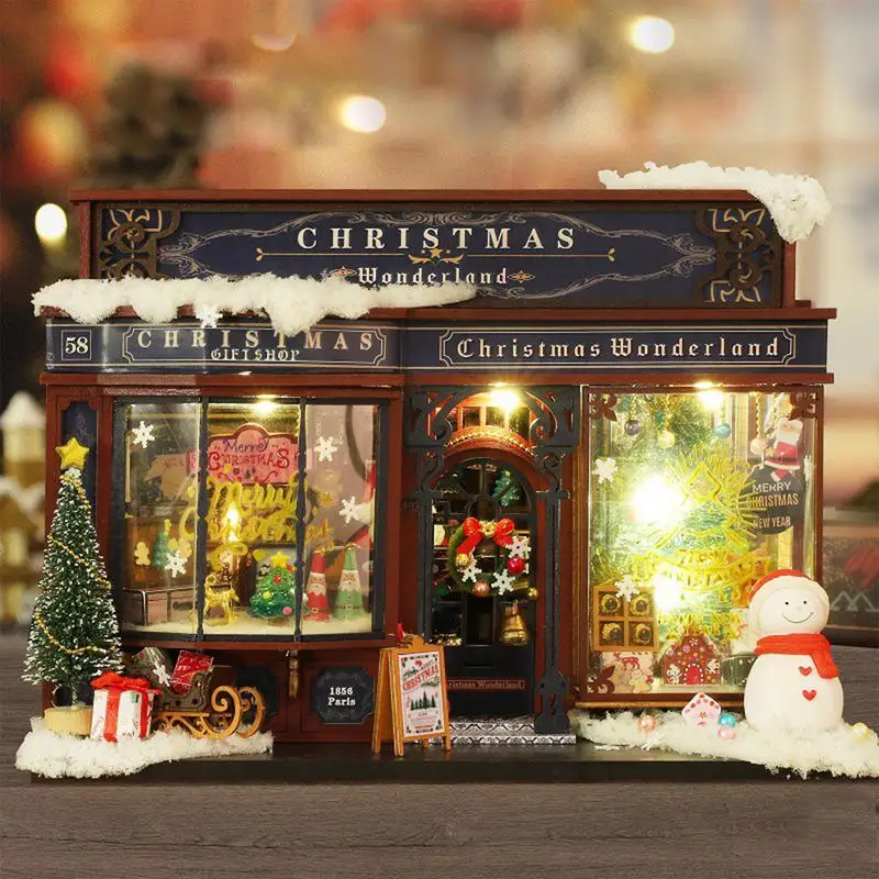 DIY Wooden Miniature Model Kit Christmas Wonderland Cottage Casa Doll Houses 3D Puzzle Dollhouse With Furniture For Friends Gift