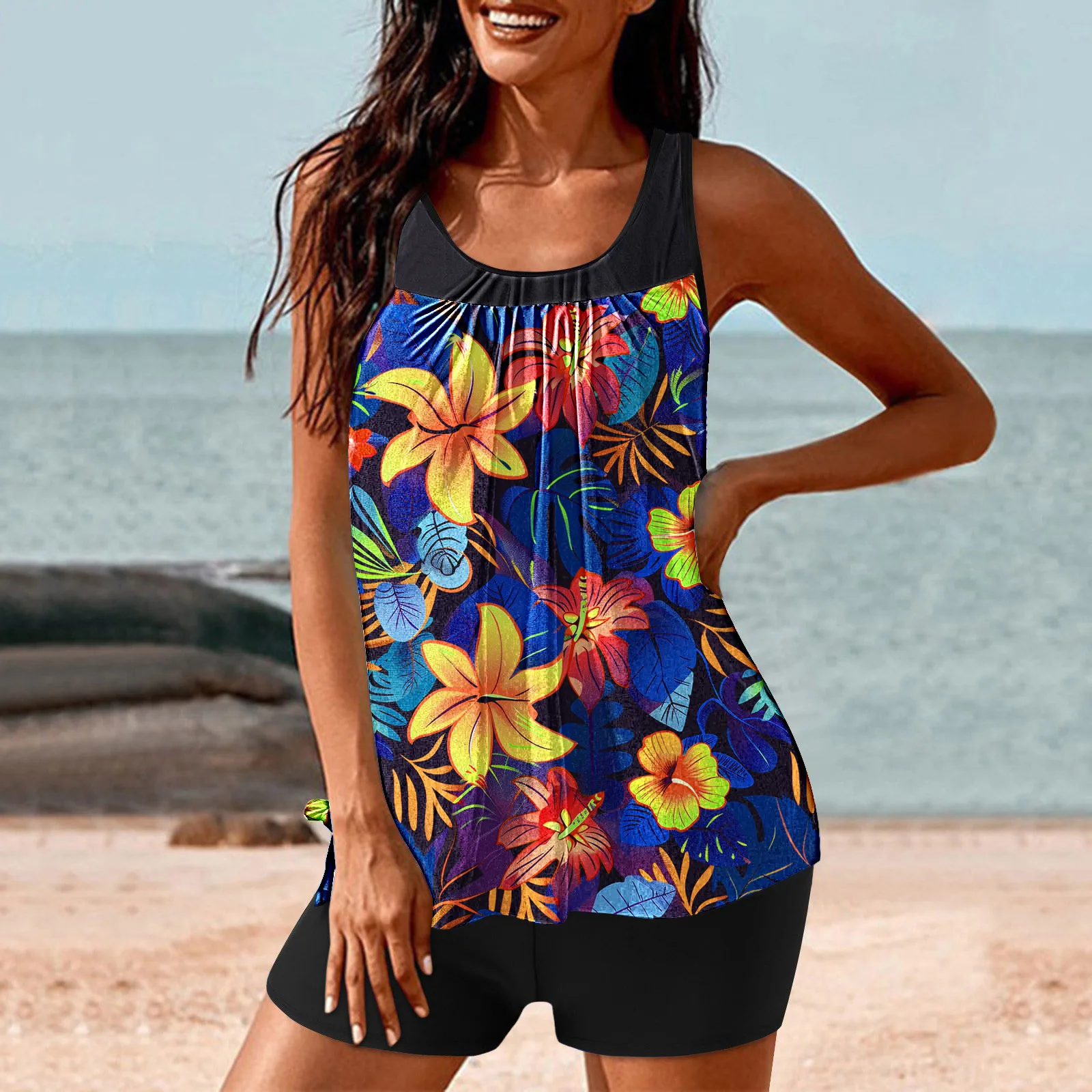 2026 Floral Tankini Two Pieces Pinted Swimsuit Women Vintage Swimwear Female Bathers Bathing Swimming Swim Suit Beachwear
