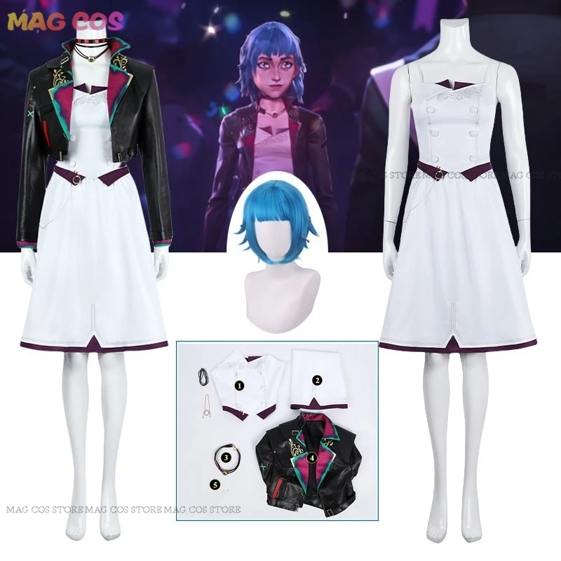 

Arcane2 Jinx Cosplay Fantasy Women Dress Coat Costume Game LOL Disguise Young Jinx Wig Roleplay Outfit Hallowen Carnival Clothes