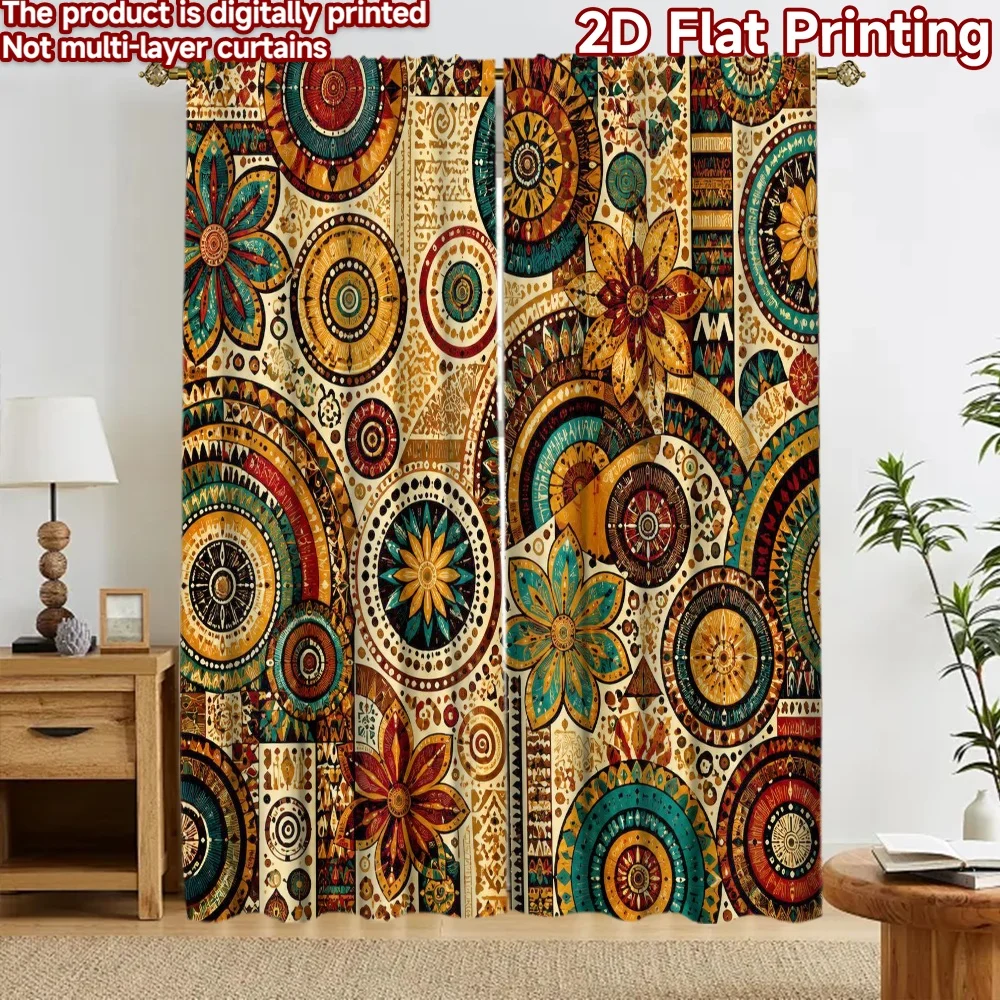 2D flat 2pcs Curtain Home Short Curtains Boho Floral las Digitally printed polyester, colorfast Family Party Decoration Perfect