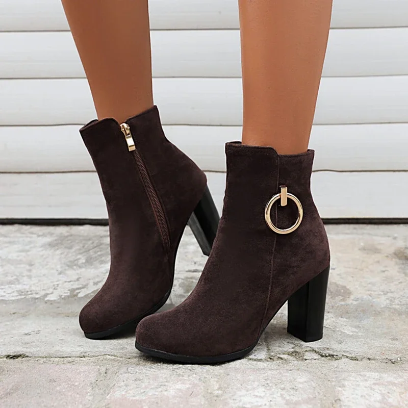 BLXQPYT Zapatos De Mujer الكاحل النساء الأحذية مثير موضة الخريف الشتاء عالية الكعب الجانب سستة Botines Mujer حجم كبير 46 47 W-2