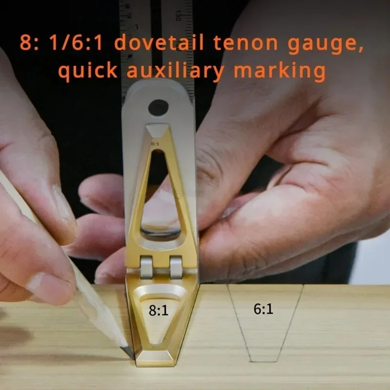 Multifunctional Scriber Ruler 22.5-90 Degree Angle Ruler 8:1/6:1 Dovetail Tenon Gauge Foldable Carpentry Precision Marking Gauge