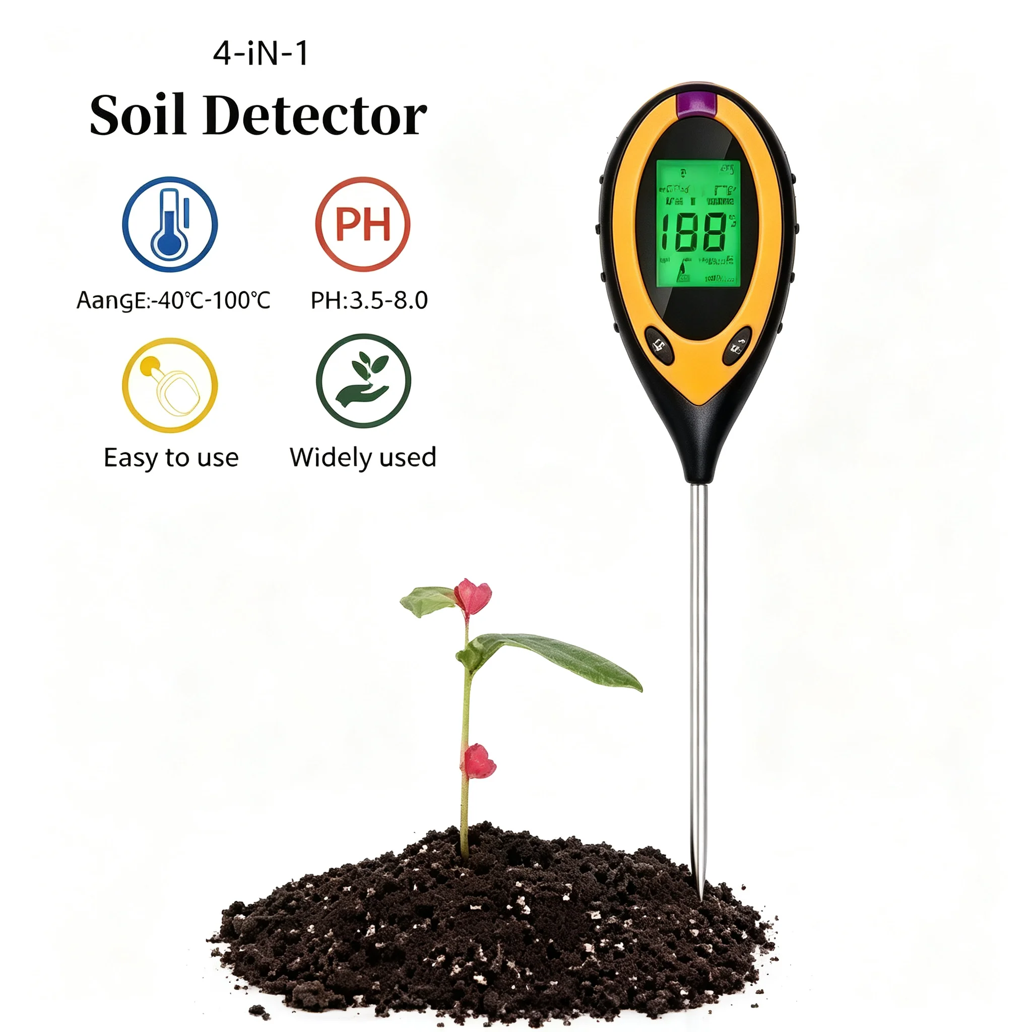 RCXAZ 4 in 1 PH Light Moisture Temp Tester Soil Acidity Meter Plant Kit for Flowers Garden Indoor Plants Home