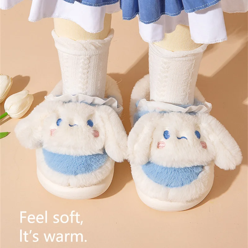 Sanrio Children Slippers Cinnamoroll Cotton Slippers Kuromi Non Slip Plush Slippers My Melody Winter Warm Junior Footwear Shoes