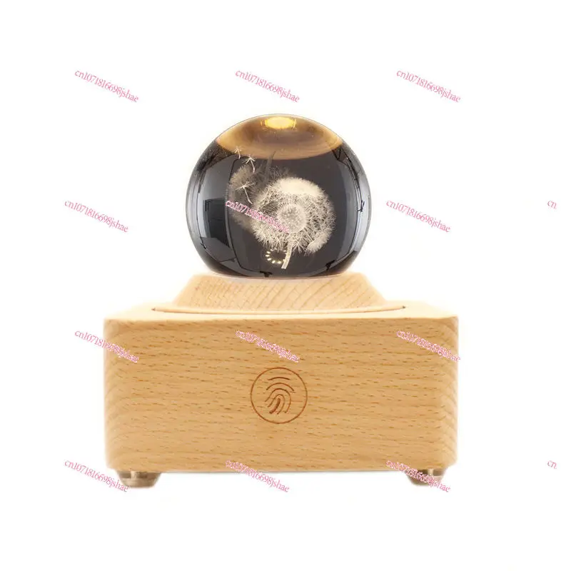 3D Star Crystal Ball Music Box Luminous Rotating Music Box with Projection Light Emitting Diode and Wooden