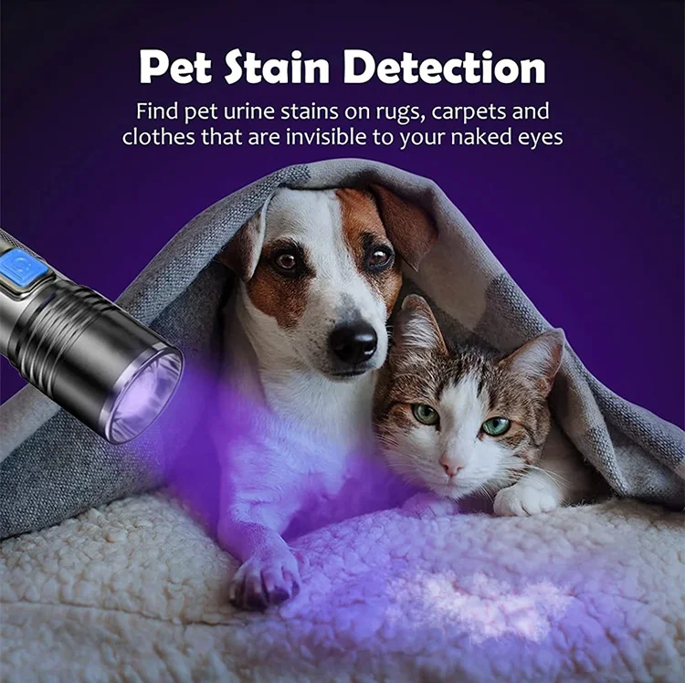 365/395nm UV Flashlight Blacklight Zoomable USB Rechargeable 1200mah Ultraviolet Lamp Torch for Pet Dog Urine Stains Detection