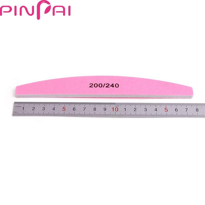 PinPai 5Pcs Half Round Pink 200 240 Grits Nail File for Manicure Pedicure Files Double Side Sanding Nail Polishing File Buffer