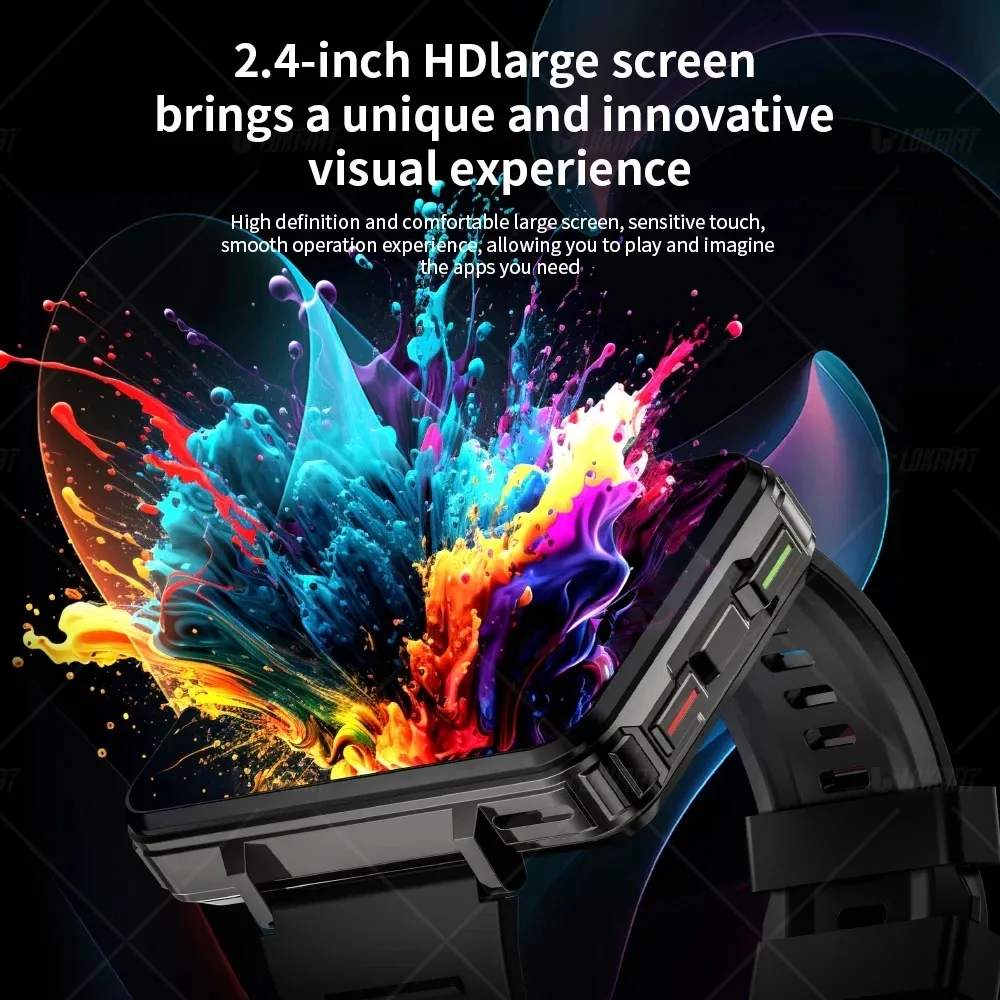 LOKMAT APPLLP 5 MAX هاتف ساعة أندرويد شاشة كبيرة مربعة، واي فاي 4G مكالمات كاميرا مزدوجة ساعات ذكية مع ساعة ألعاب بمصباح يدوي