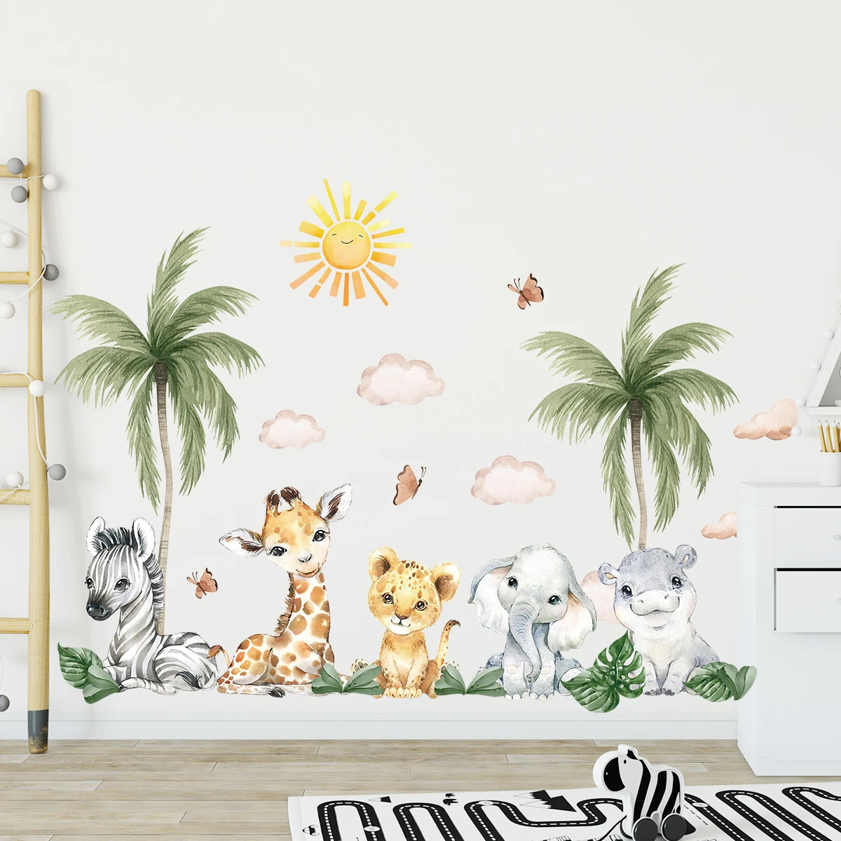 2Pcs Lion Elephant Giraffe Wall Sticker for Children Room Bedroom Wall Decoraiton Kids Room Decor for Living Room Wall Decals