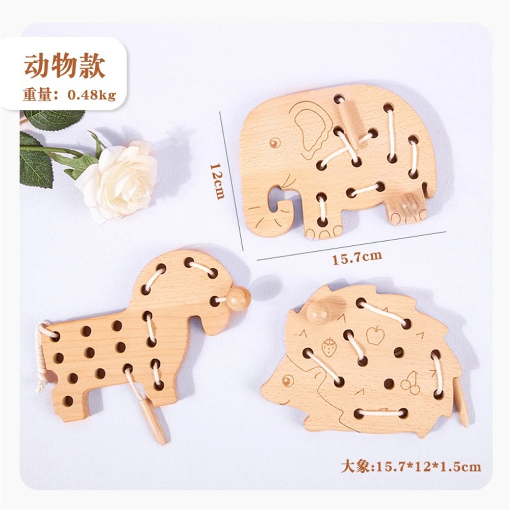 Wooden Montessori Threading Blocks Toy Beech Wooden Hedgehog Board Creative Toy Hands-on Ability Educational Birthday Gifts